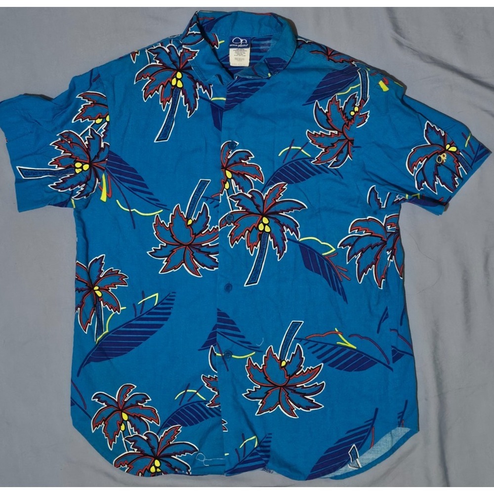 Vintage‎ Ocean Pacific Hawaiian Button Up Shirt Men's XL*(Small) Palm Print 80's